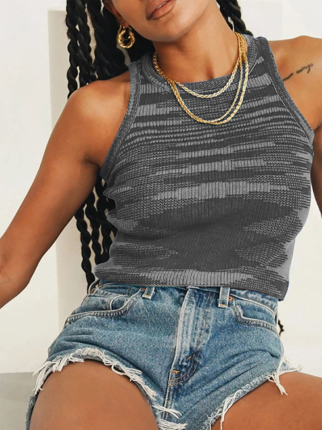 

LULU & SKY Women Printed Tank Top, Charcoal