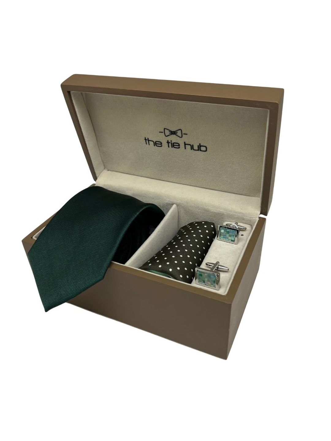 

The Tie Hub Men Tie, Cufflinks, Pocket Square Accessory Gift Set, Green