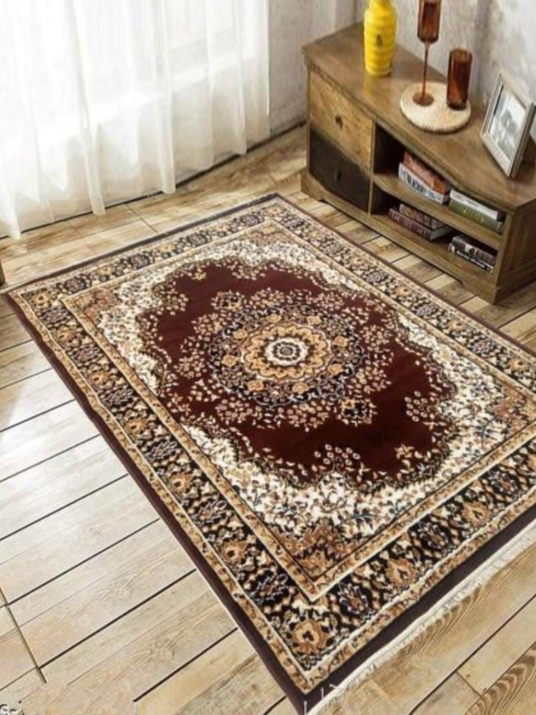 

Samjeeda Handloom carpets Red Geometric Anti-Skid Polyester Carpet