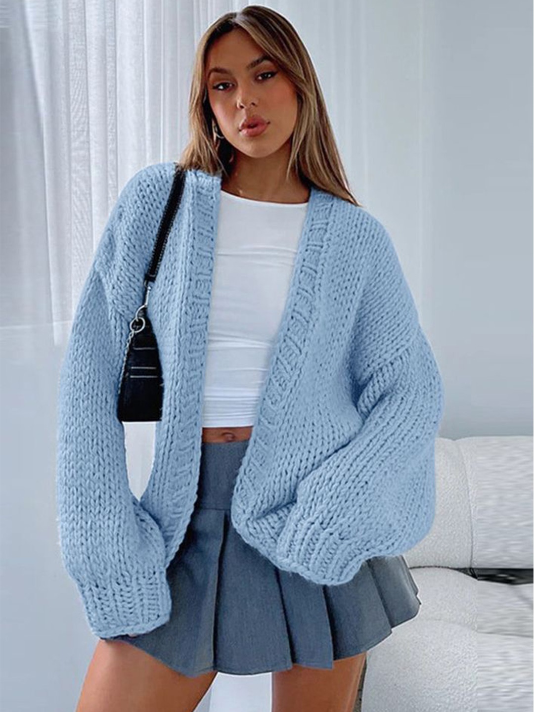 

LULU & SKY Women Cable Knit Open Front Cardigan, Blue