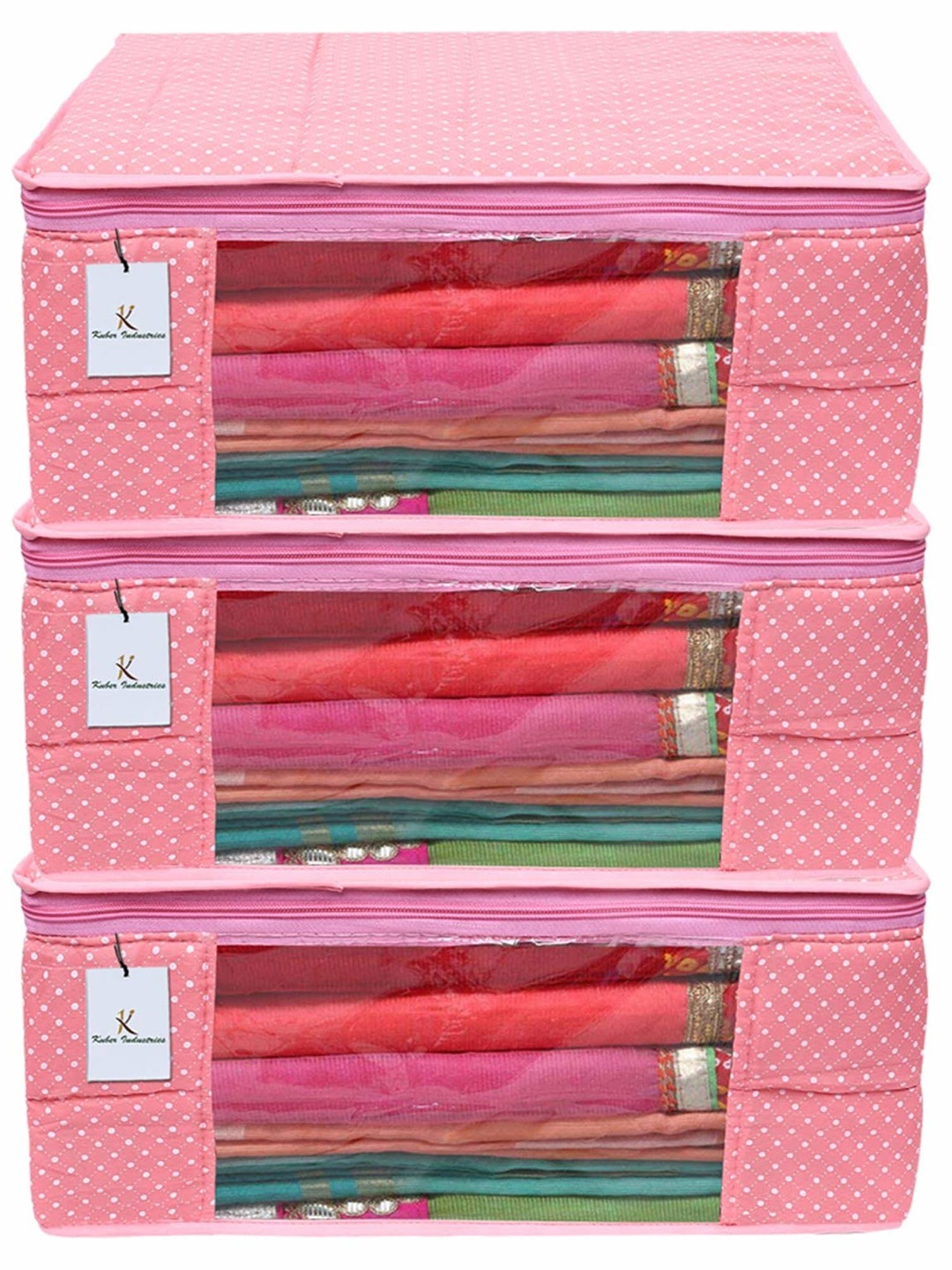 

Kuber Industries Pink 3 Pieces Self Design Cotton Multi-Utility Organisers