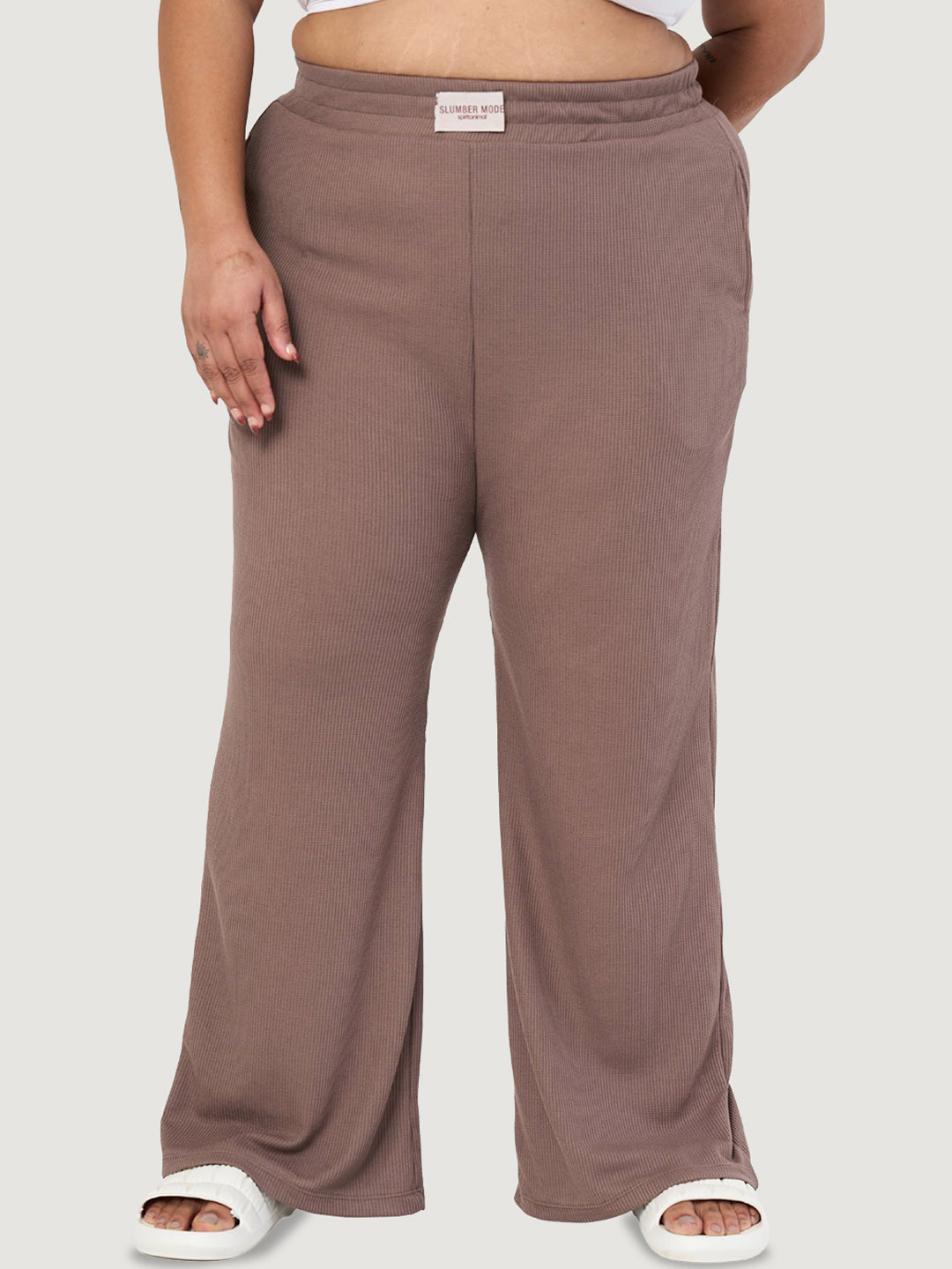 

SPIRIT ANIMAL Plus Size Mid-Rise Relax Fit Wide Leg Lounge Pants, Brown