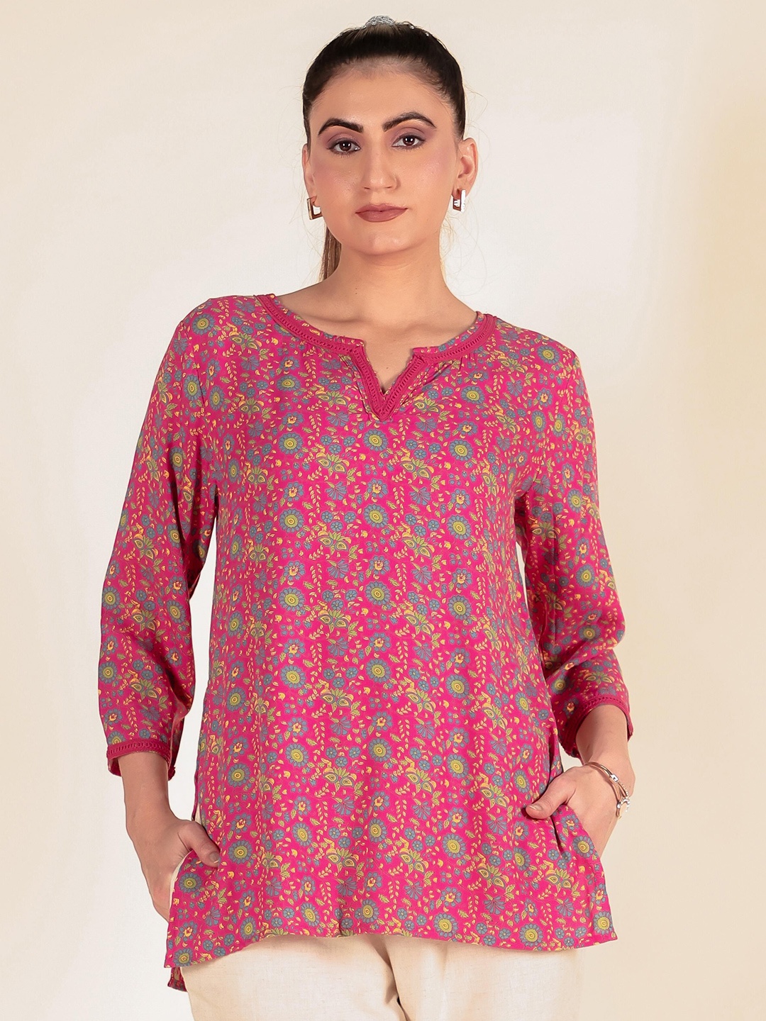 

WESTIFIED Women Floral Printed Bohemian Regular Top, Pink