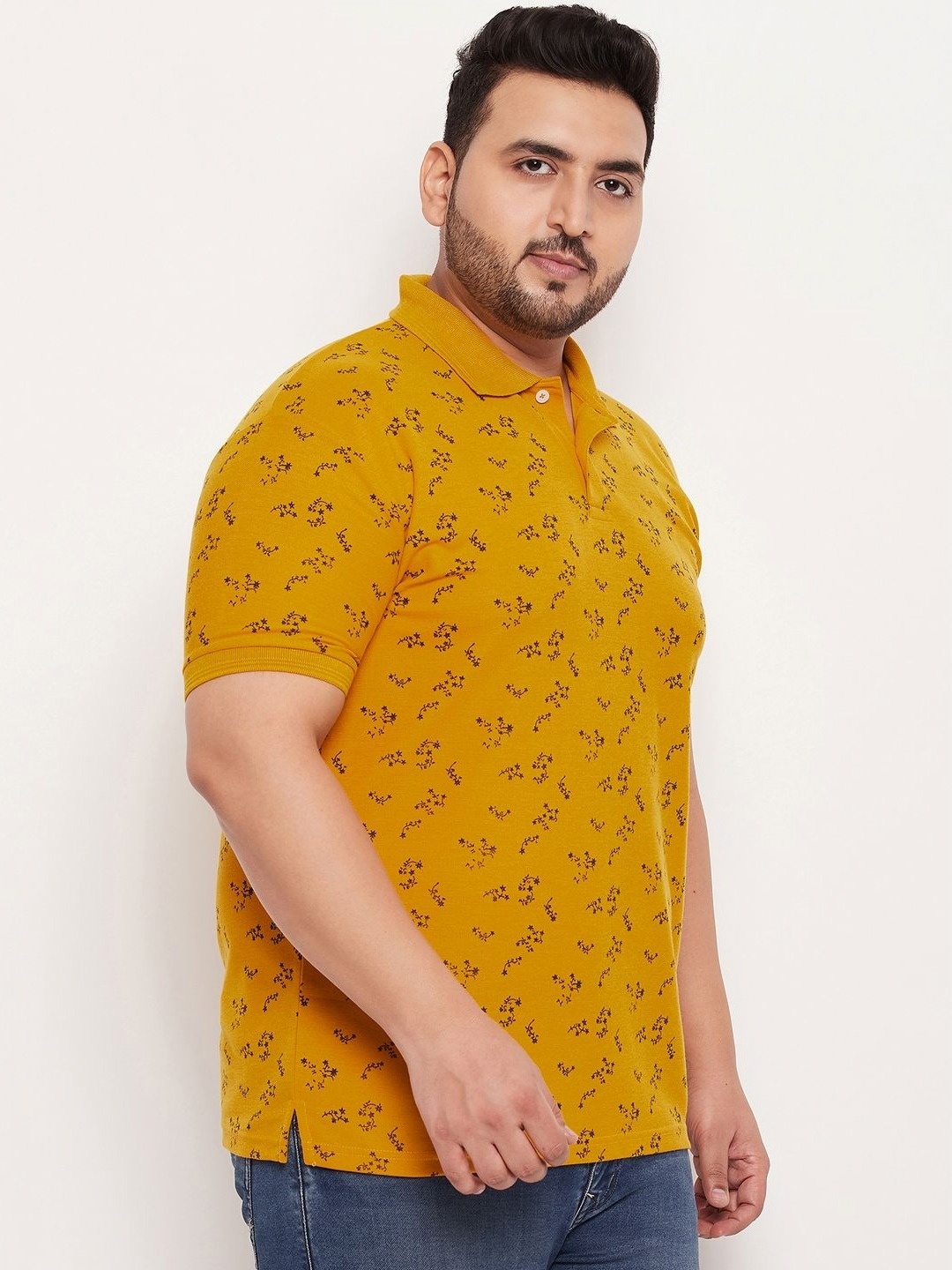 

GET GOLF Men Plus Size Graphic Printed Polo Collar Cotton T-shirt, Mustard