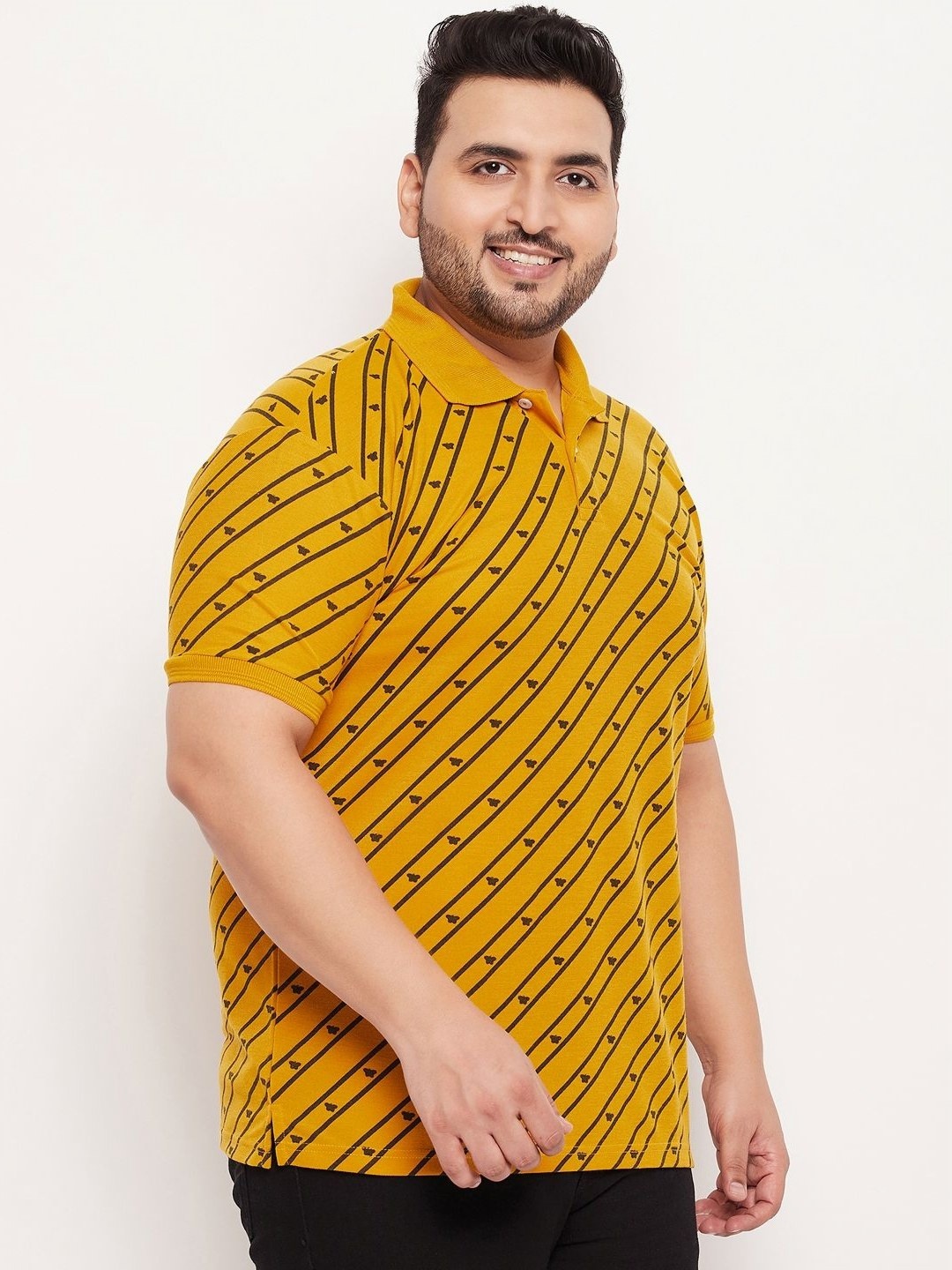 

GET GOLF Men Plus Size Striped Polo Collar Cotton T-shirt, Mustard