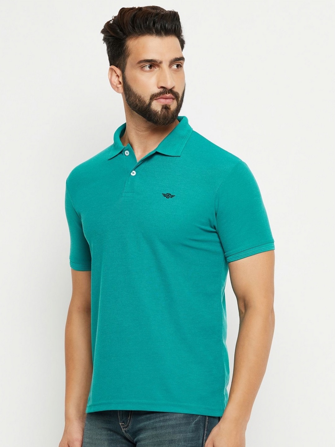 

GET GOLF Men Solid Polo Collar Cotton T-shirt, Green