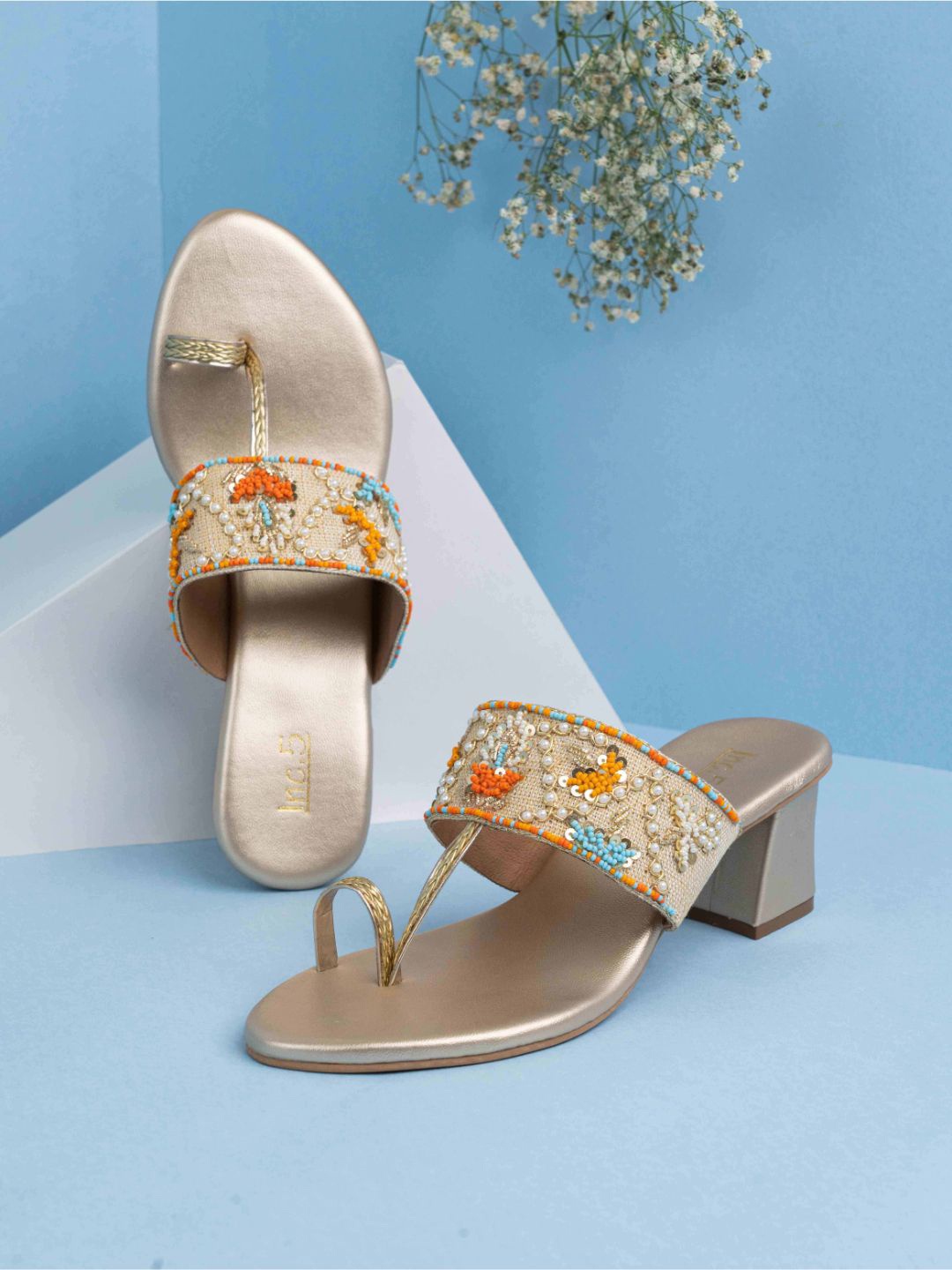 

Inc 5 Women Embellished Ethnic Block Heel, Gold