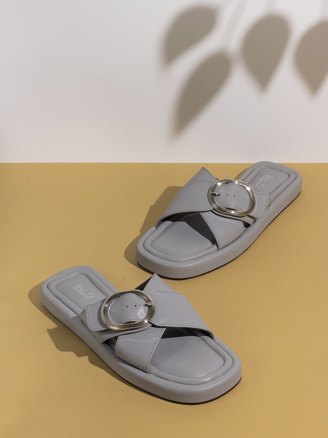 

Inc 5 Women Buckled Square Open Toe Flats, Grey