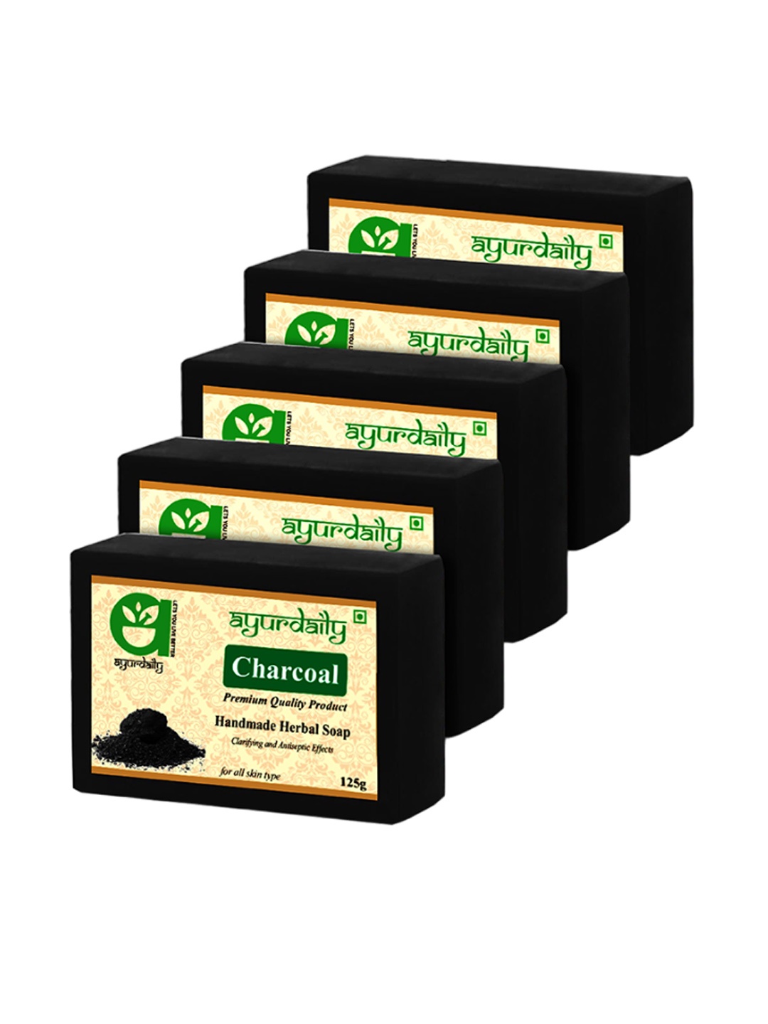 

Ayurdaily Set Of 5 Pure Natural Charcoal Herbal Soap - 125 g Each, Black