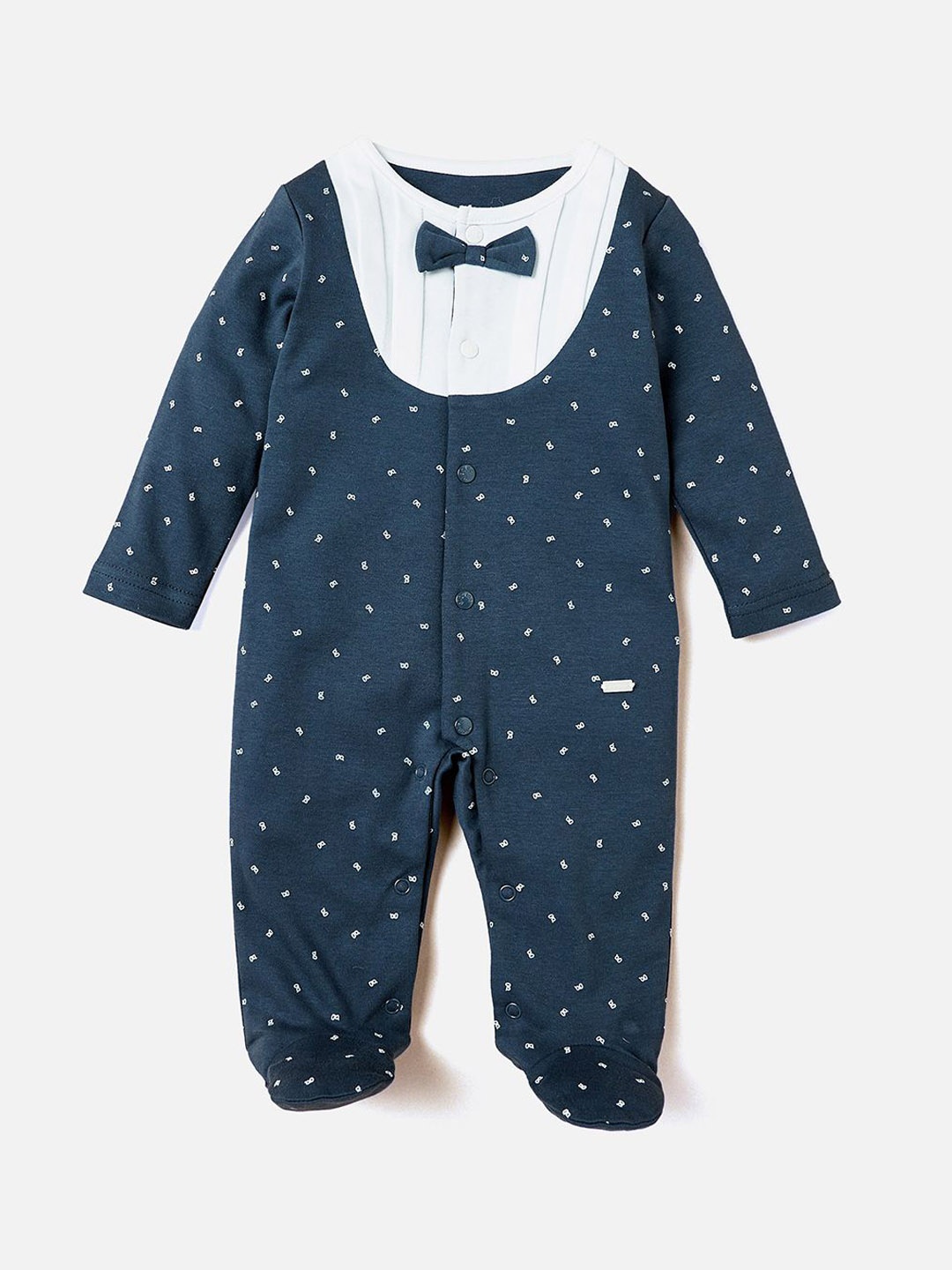 

Giggles by Babyshop Boys Cotton Sleepsuit with Bow Accent, Blue