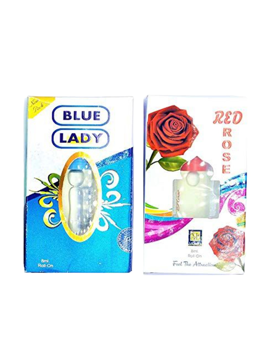 

RAVIOUR LIFESTYLE Feel The Attraction Set Of 2 Blue Lady & Red Rose Attar - 8 ml Each, Transparent