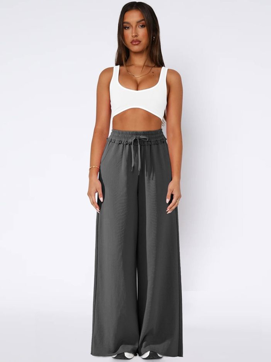 

LULU & SKY Women Loose Fit High-Rise Trousers, Grey