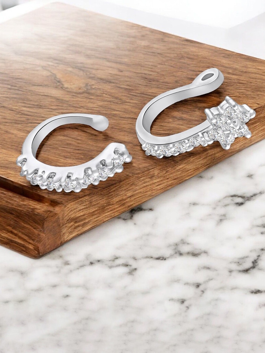 

Mahi Set Of 2 Rhodium-Plated Cubic Zirconia Septum Nosepins, Silver