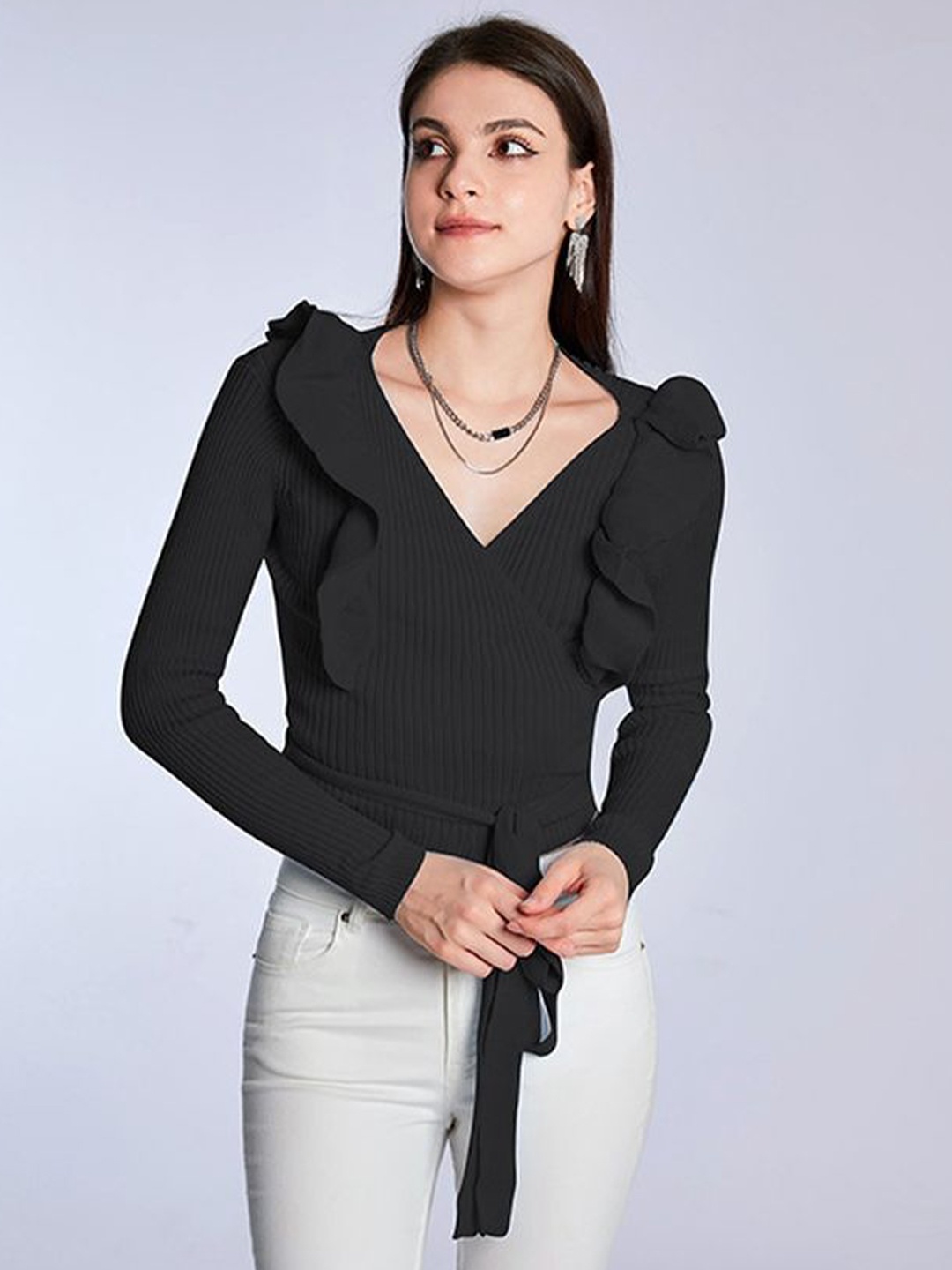 

LULU & SKY Women Tie-up Front Top, Black