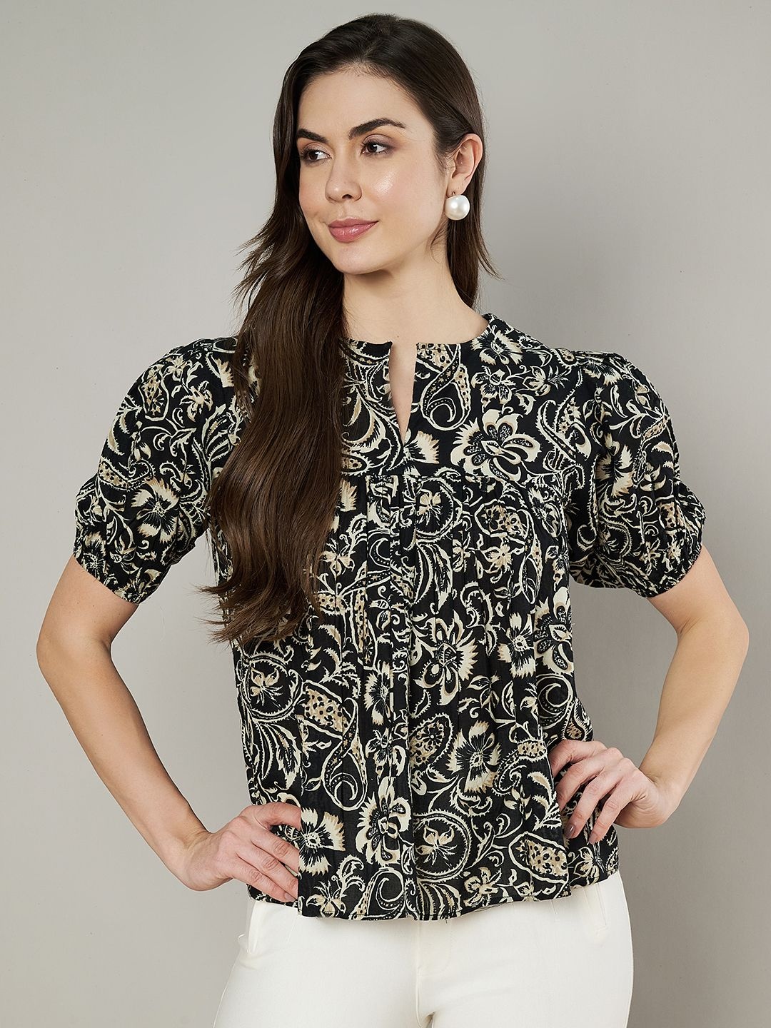 

Amagyaa Women Floral Printed Cotton Top, Black