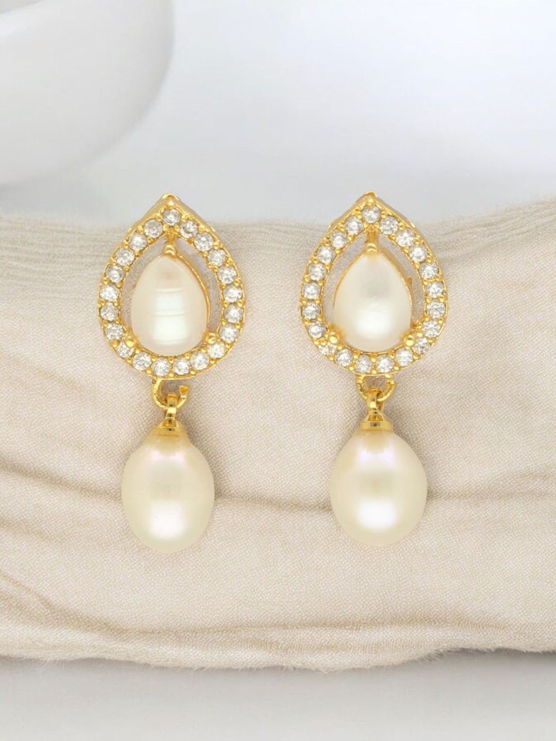 

Sri Jagdamba Gold Plated Pearls Dealer Drop Earrings, White