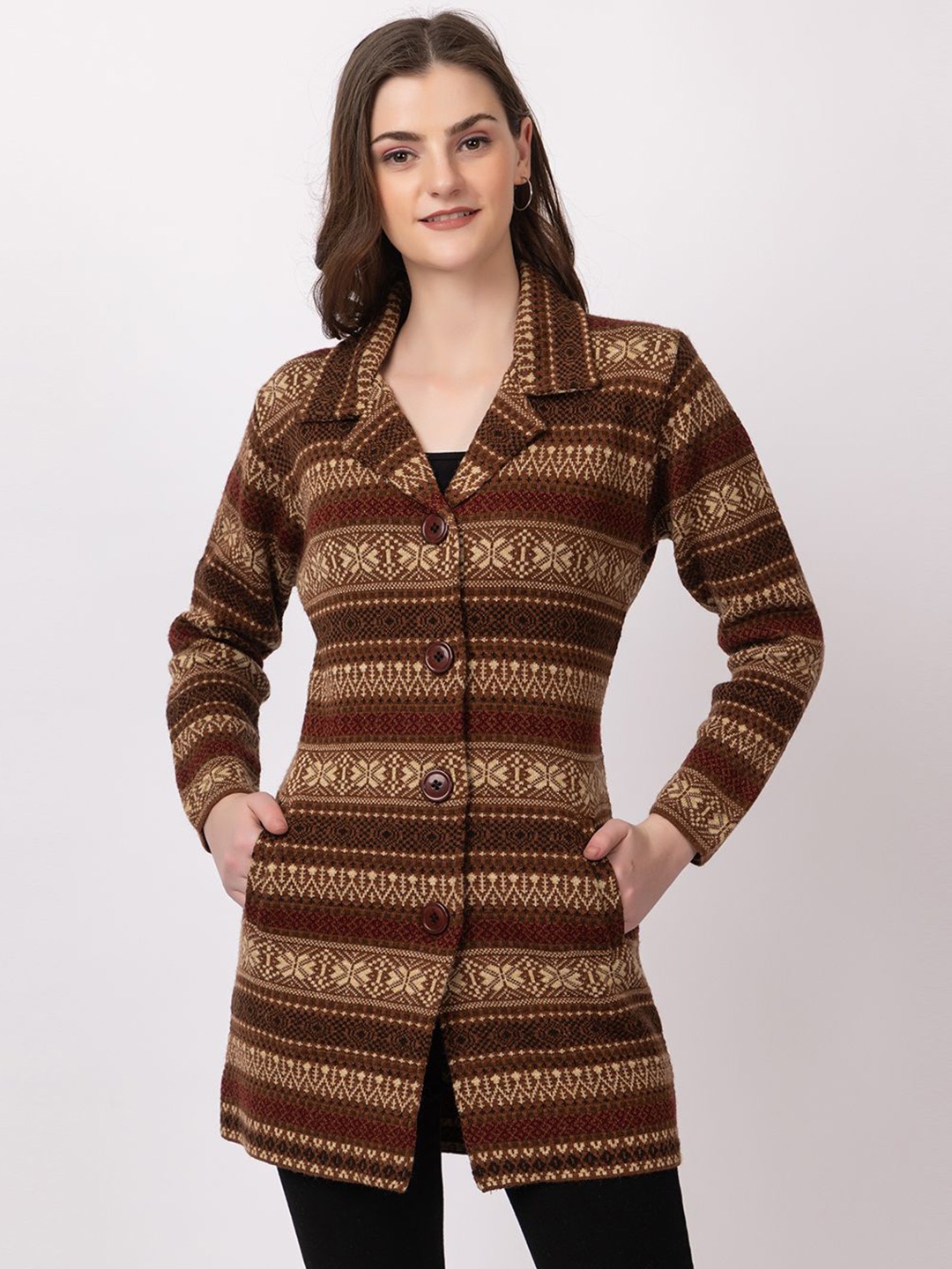 

TWENTY ME Women Longline Button Closure Cardigan Sweaters, Brown