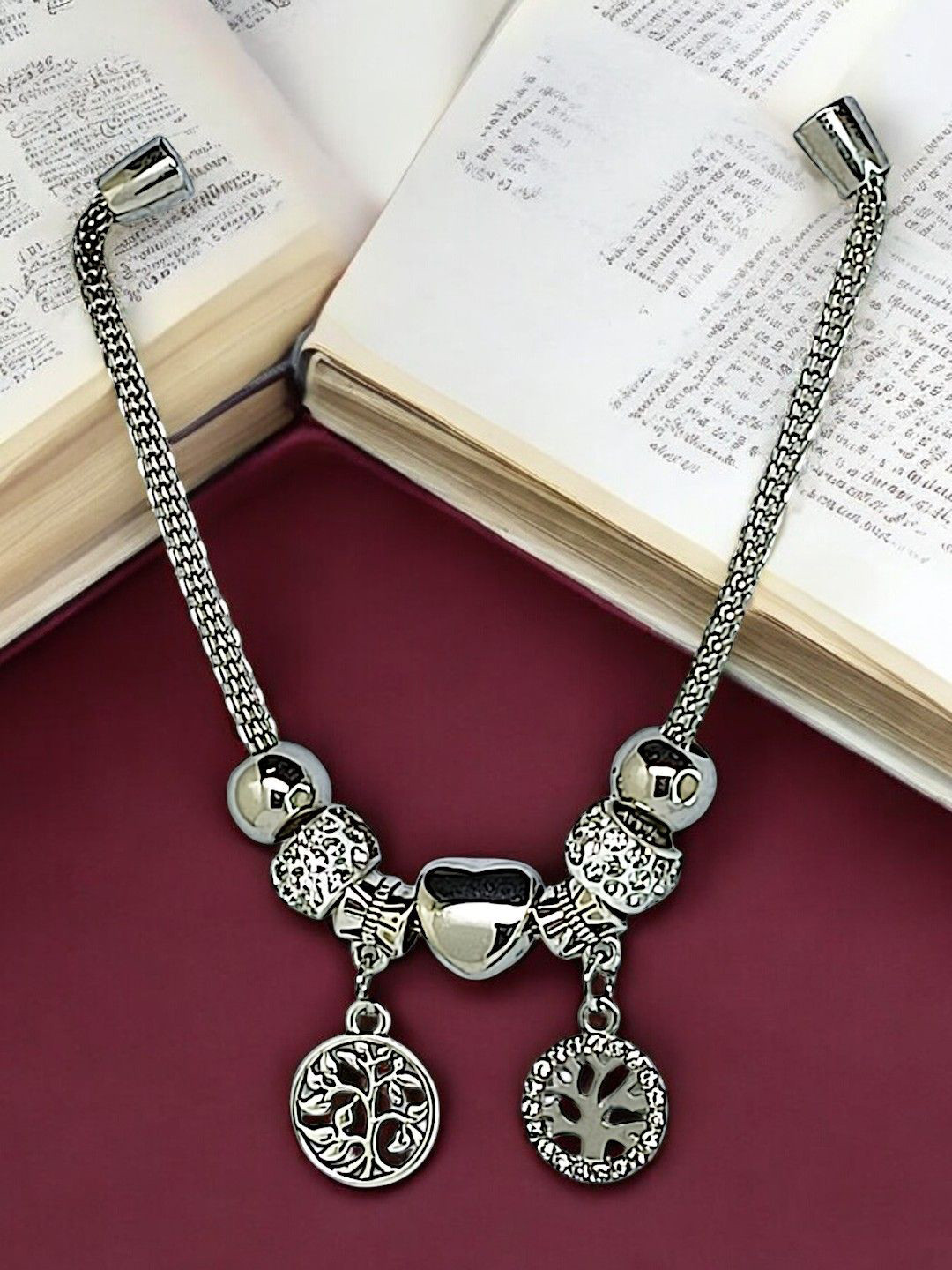 

9blings Silver-Plated Crystals Beaded Tree Of Life Charm Bracelet