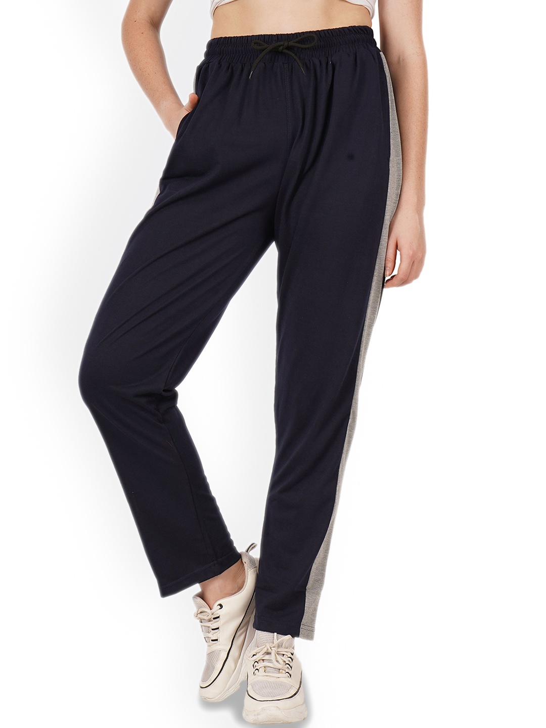 

Fashionable Women Regular Fit Cotton Mid Rise Gym Track Pants, Navy blue
