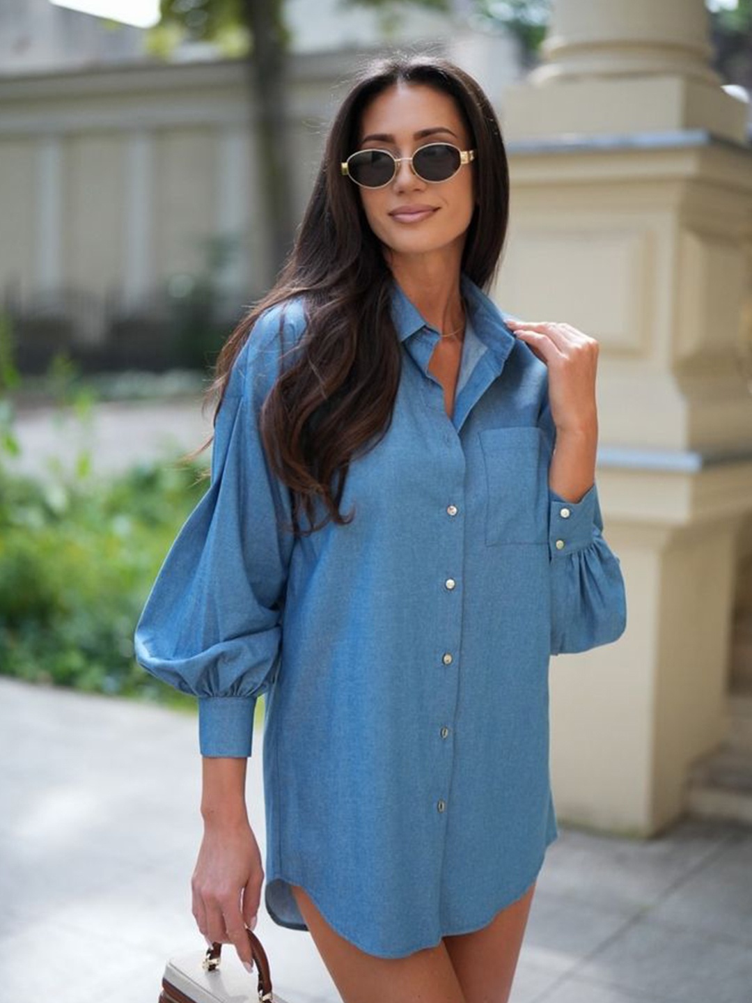 

LULU & SKY Women Spread Collar Solid Casual Shirt, Blue