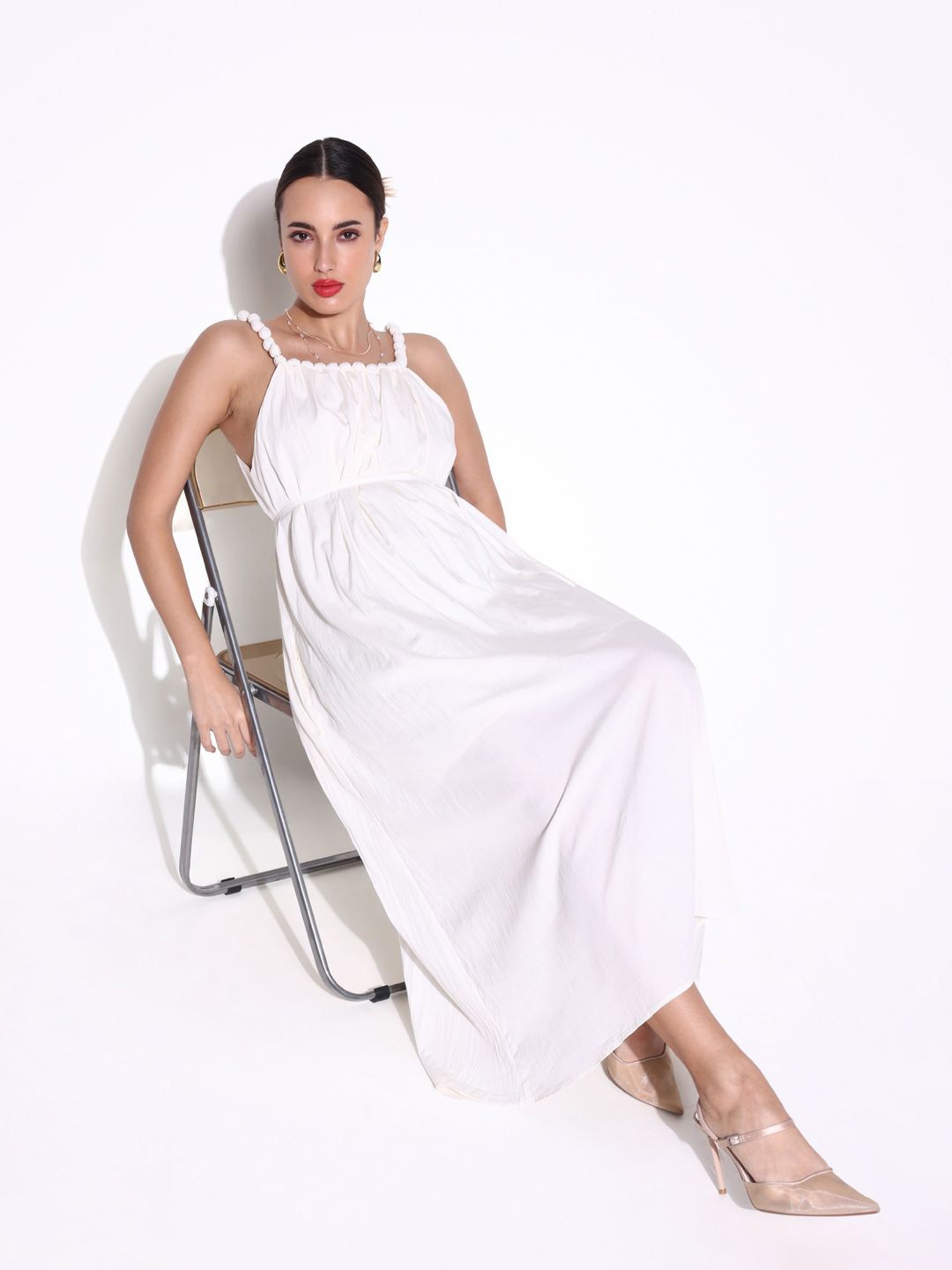 

SHOWOFF Women Shoulder Straps Fit & Flare Midi Dress, Off white