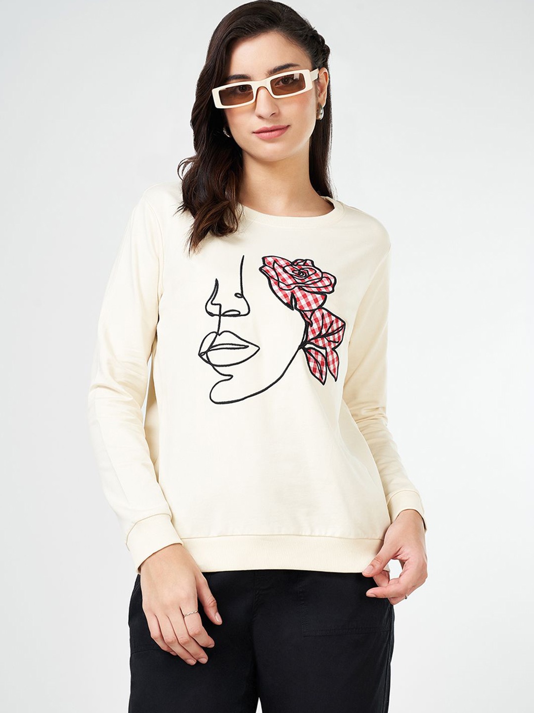 

Honey by Pantaloons Women Cotton Printed Round Neck Long Sleeves Pullover Sweatshirt, Off white