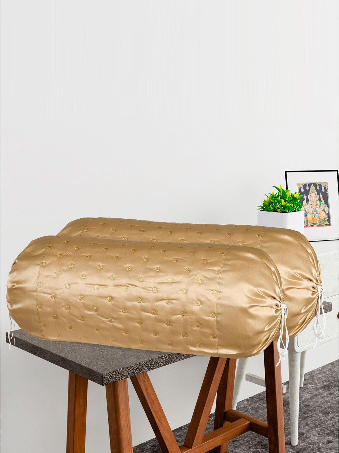 

Kuber Industries Gold Toned 6 Pieces Polka Dots Woven Design Bolster Covers