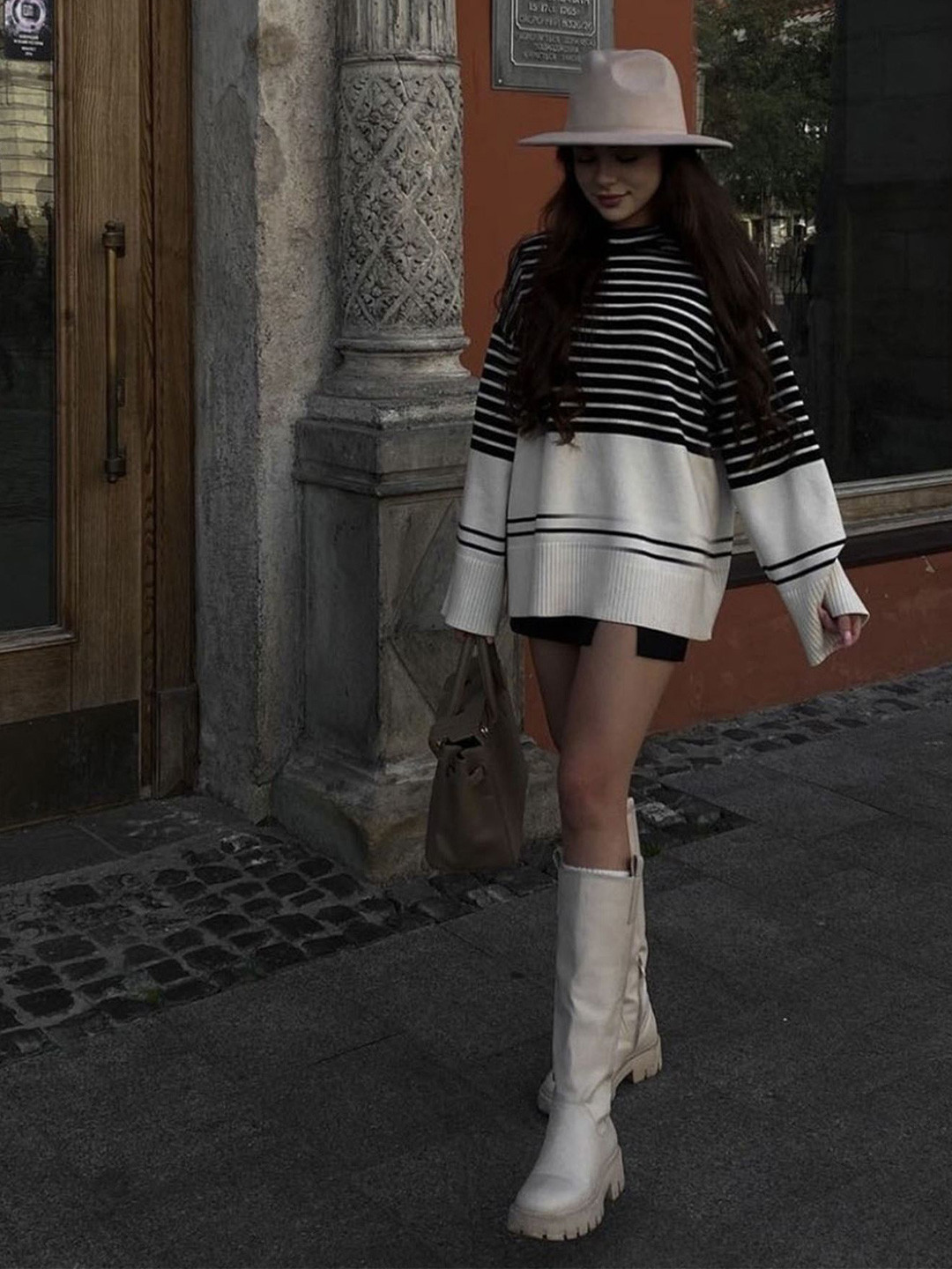 

LULU & SKY Women Striped Oversized Pullover, Black