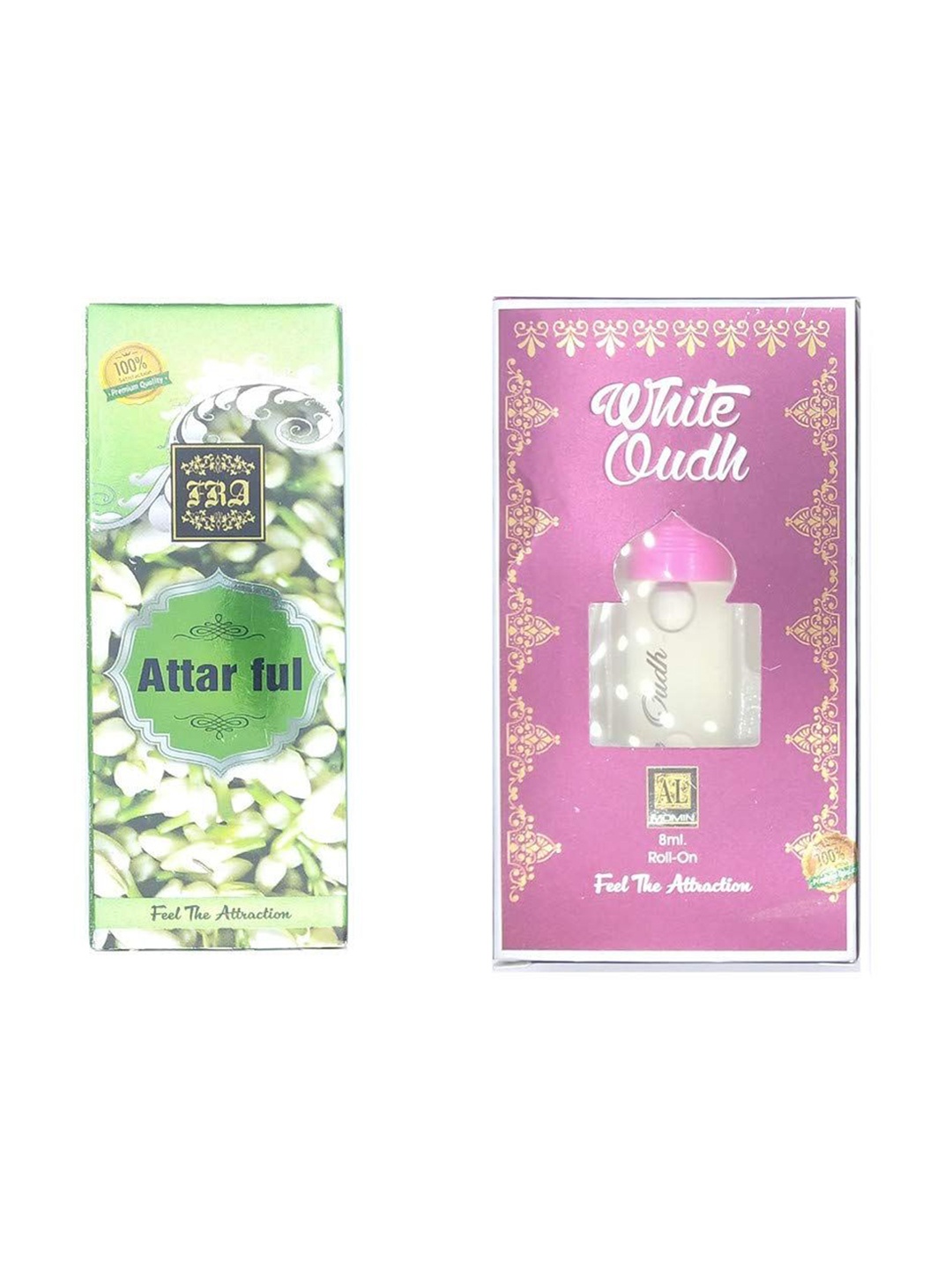 

RAVIOUR LIFESTYLE Set Of 2 Ful & White Oudh Alcohol Free Roll On Attar - 8 ml Each, Transparent