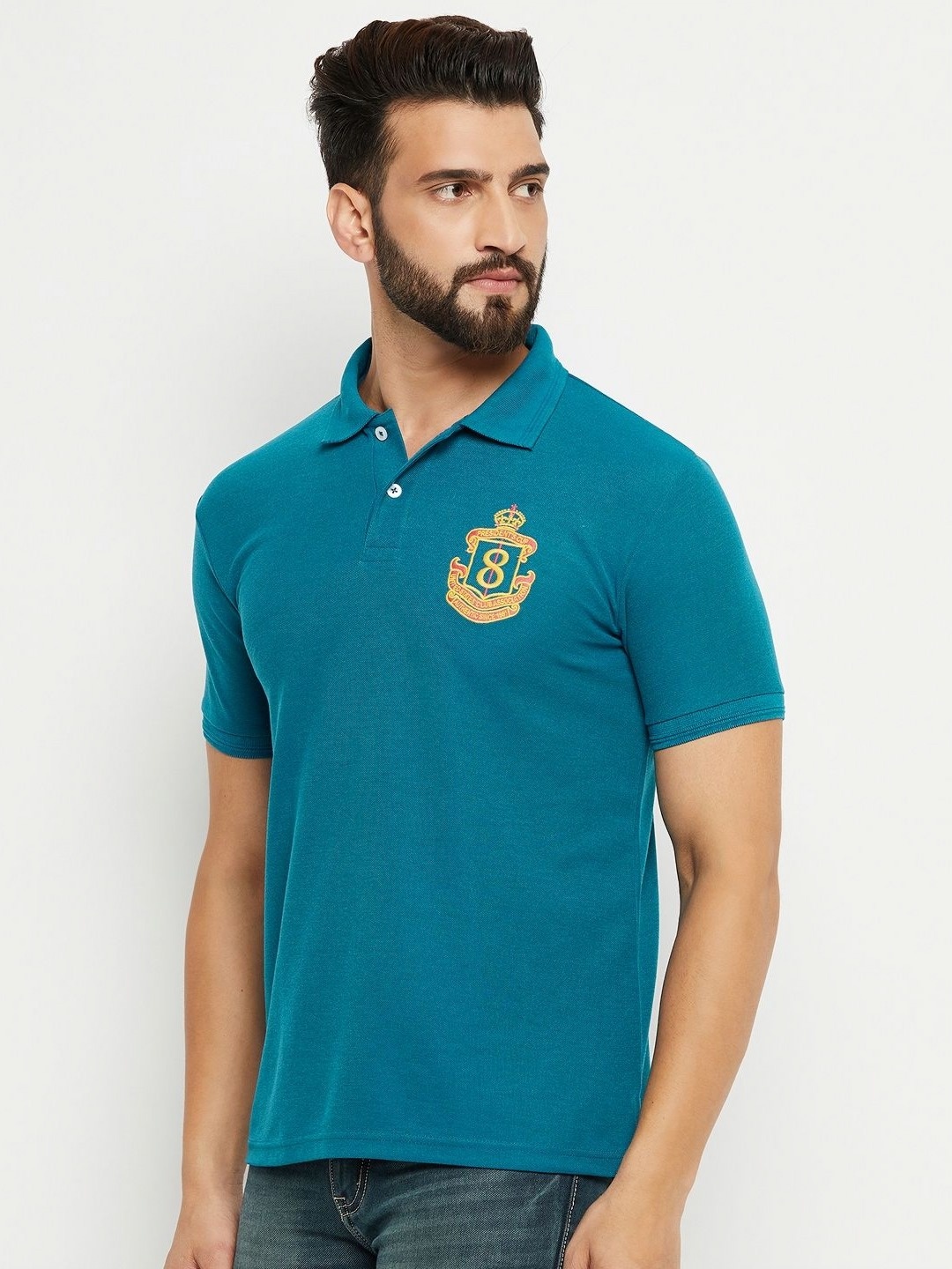 

GET GOLF Men Solid Polo Collar Cotton T-shirt, Teal