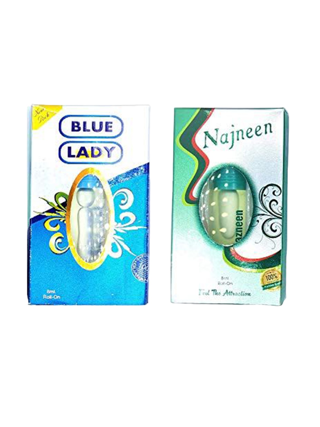 

RAVIOUR LIFESTYLE Set Of 2 Blue Lady & Nazneen Roll On Attar - 8 ml Each, Transparent