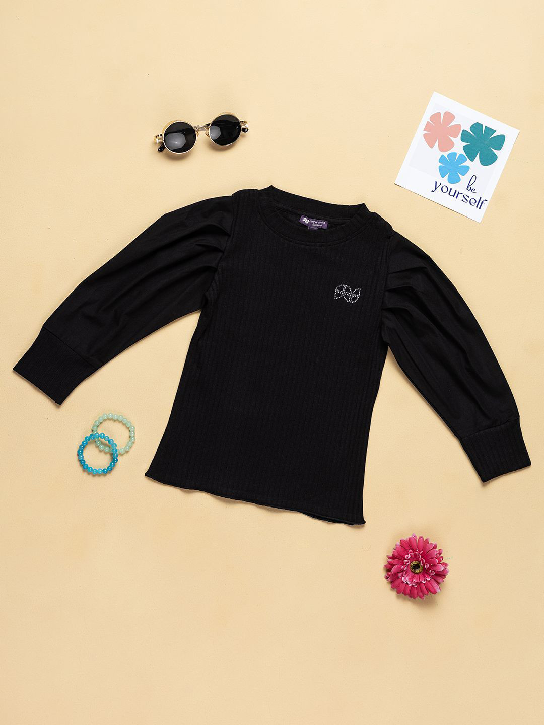 

Purple United Kids Girls Cotton Long Sleeves Top, Black