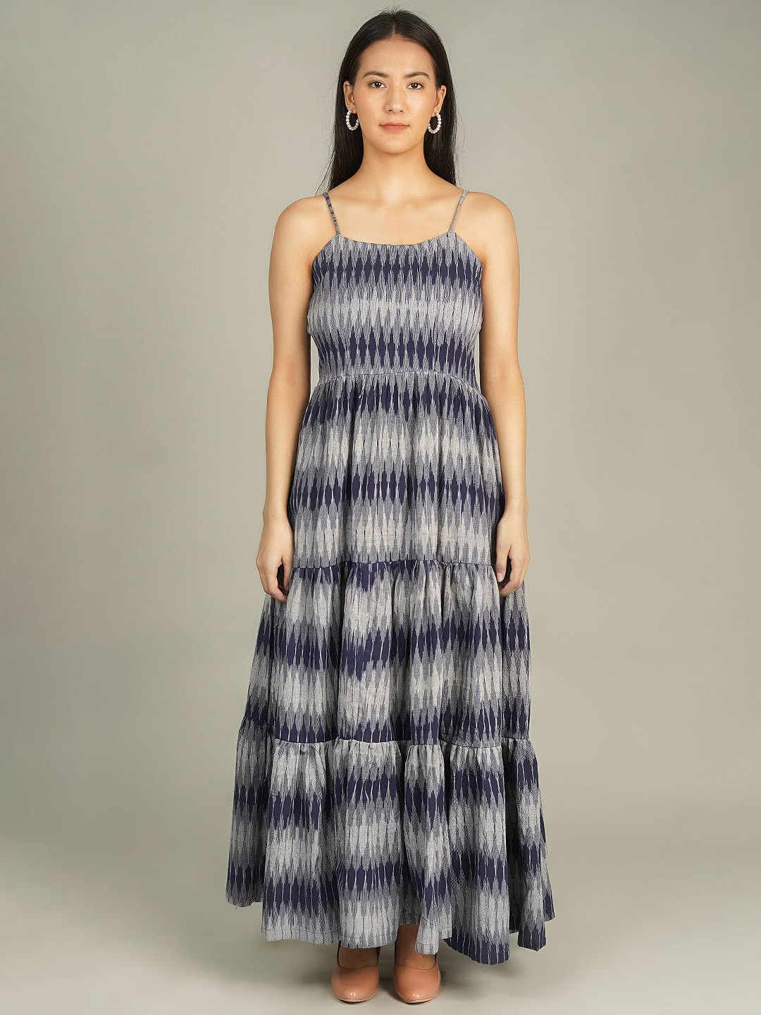 

INDOPHILIA Women Abstract Printed Cotton Maxi Dress, Blue
