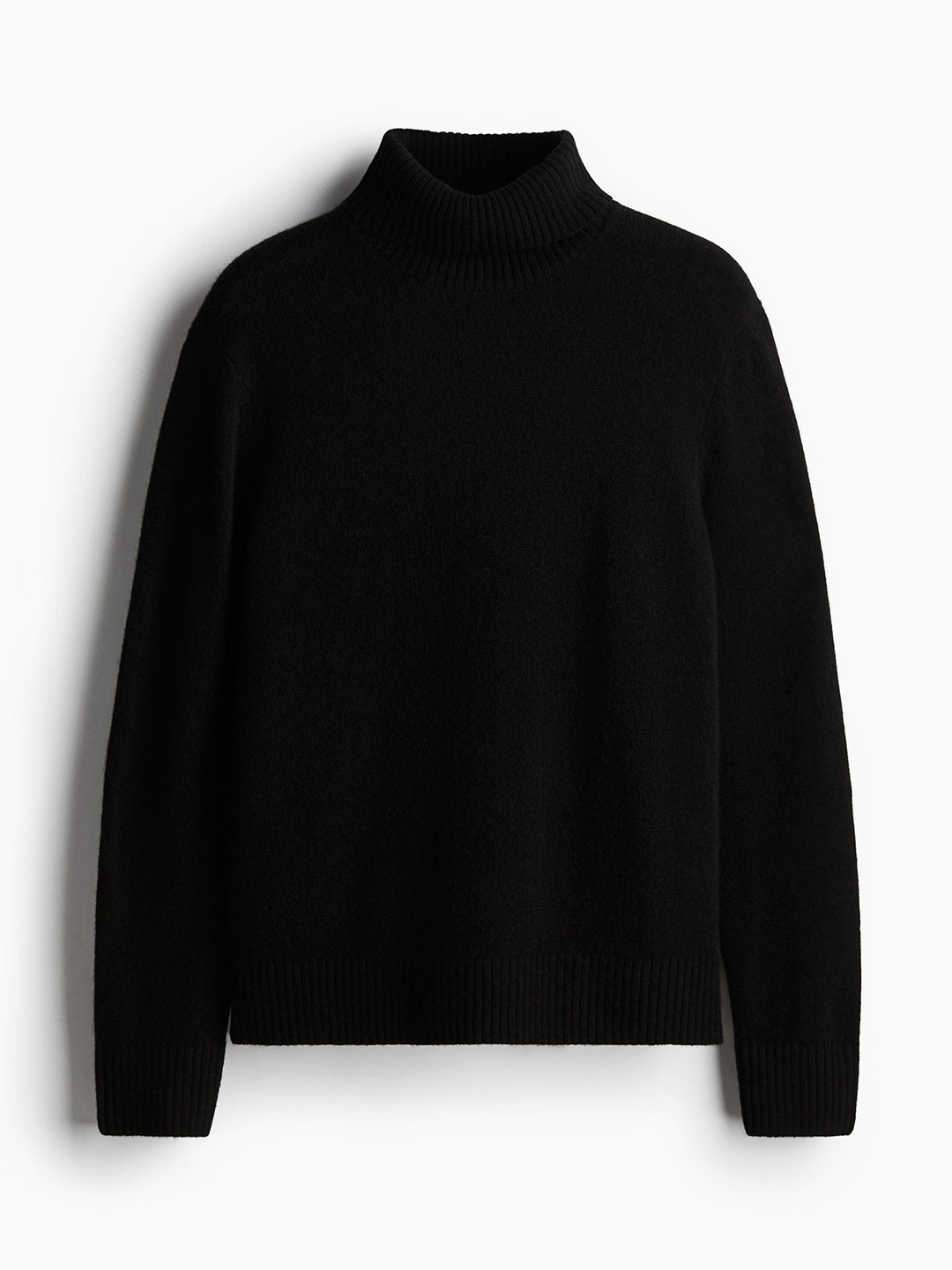 

H&M Men Wool Polo-Neck Jumper, Black