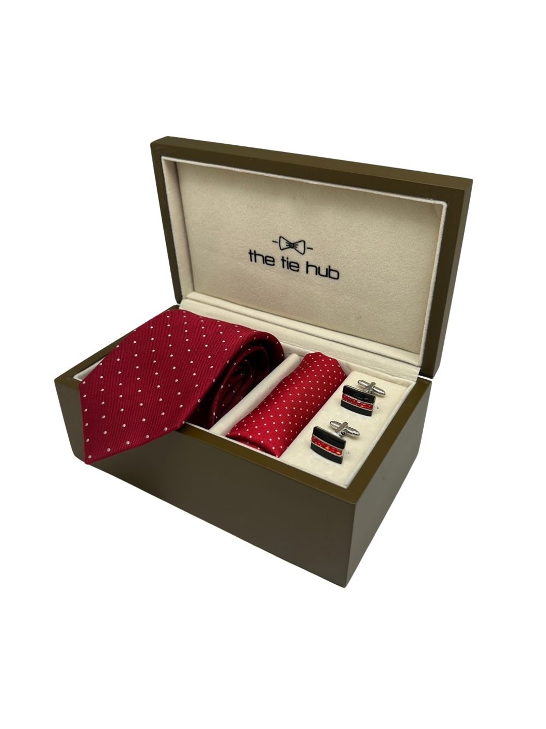 

The Tie Hub Men Tie, Cufflinks, Pocket Square Accessory Gift Set, Red