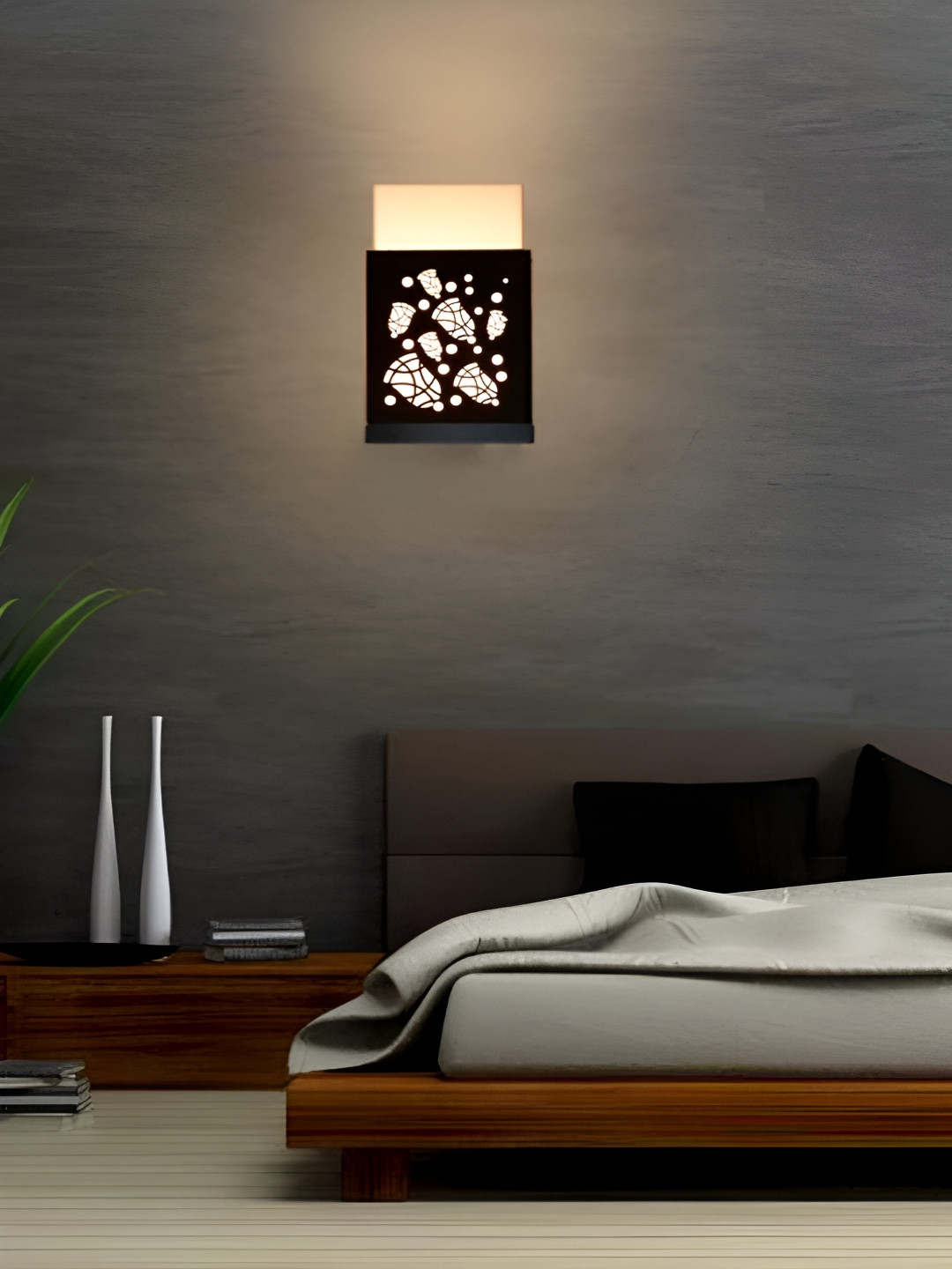 

Gojeeva Black & White Textured Contemporary Wooden Rectangle Shaped Wall Lamp