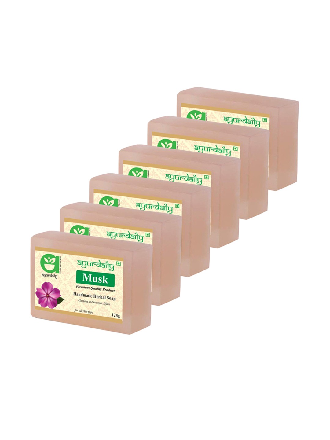 

Ayurdaily Set Of 6 Natural Musk Herbal Soap - 125 g Each, White