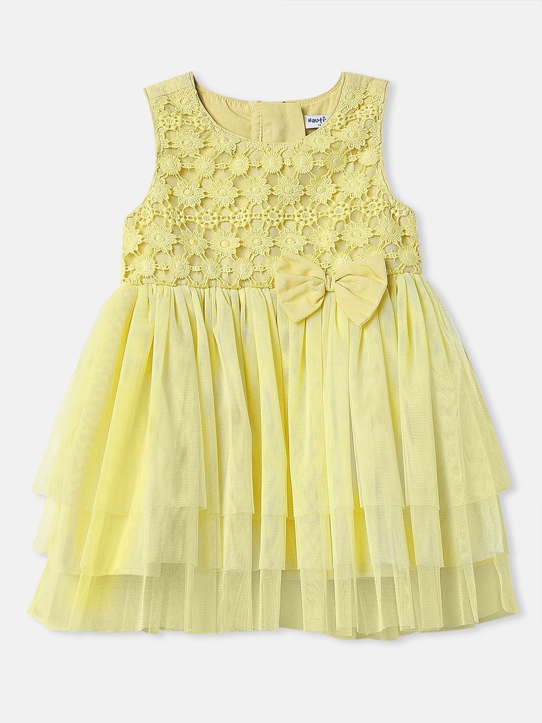 

Nautinati Girls' Solid Sleeveless Bow Belted Knee Length Dress, Yellow