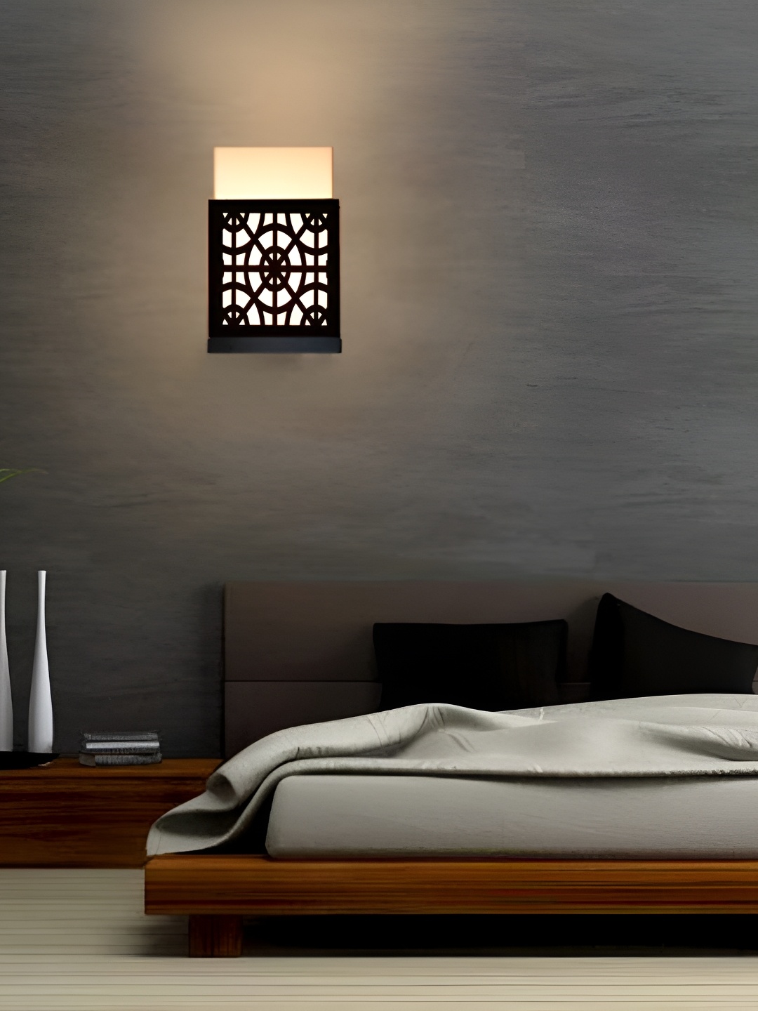 

Gojeeva Black & White Textured Contemporary Wooden Rectangle Shaped Wall Lamp