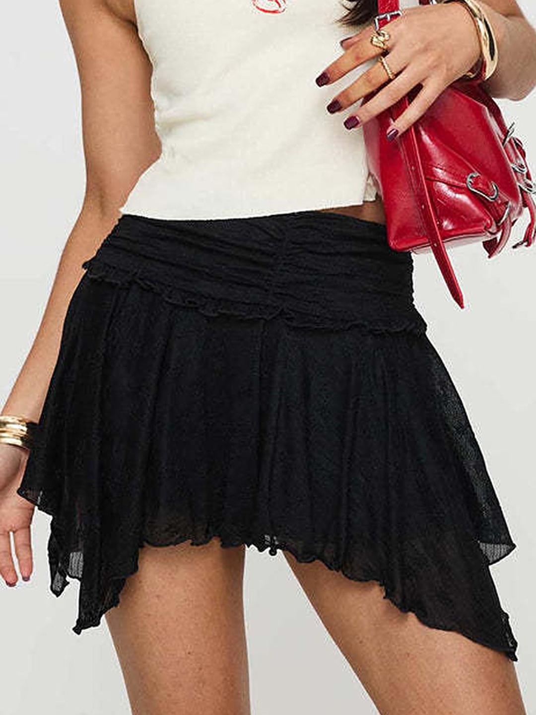 

LULU & SKY Women Asymmetric Mini Skirts, Black
