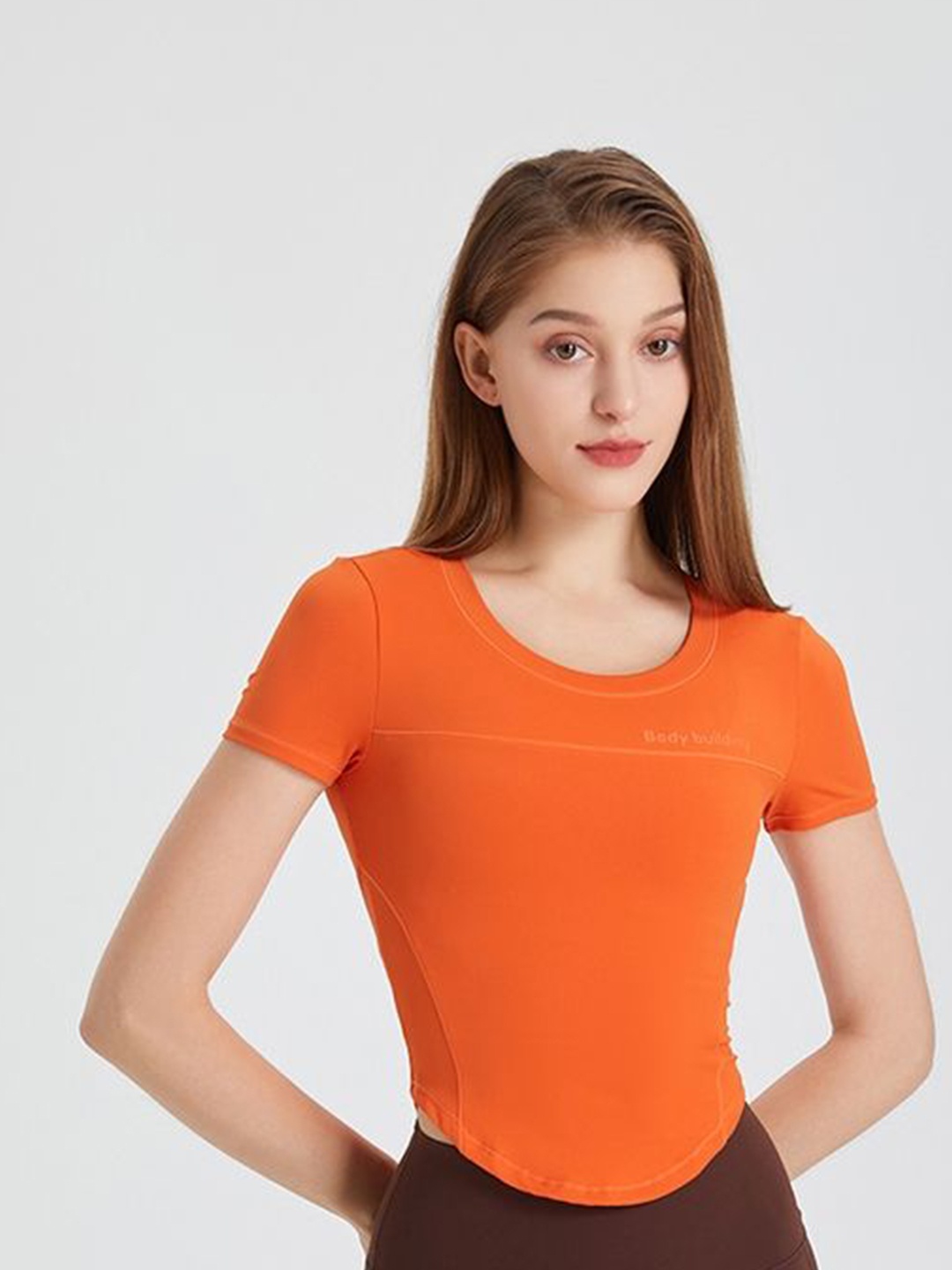 

LULU & SKY Women Round Neck Short Sleeves Top, Orange