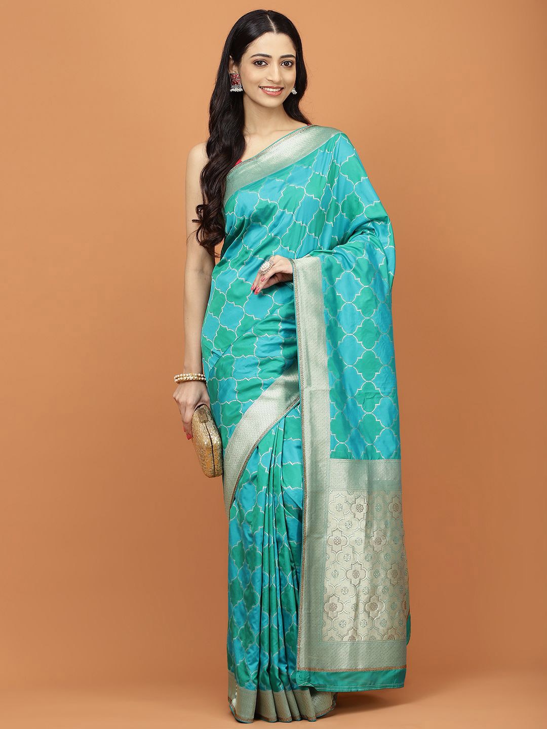 

Meena Bazaar Women Woven Design Zari Banarasi Saree, Sea green