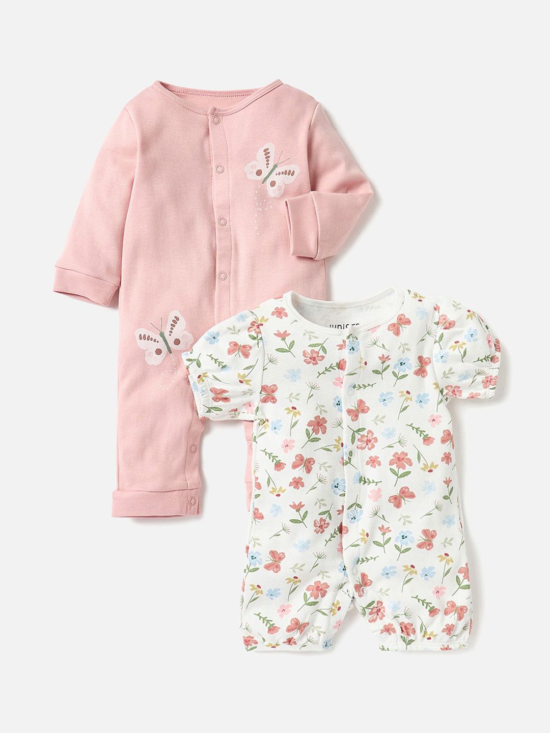 

Juniors by Babyshop Girls Pack of 2 Floral Printed Cotton Sleepsuit, Pink