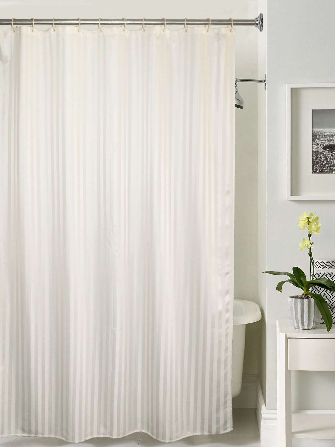 

Lushomes White Striped Door Curtain