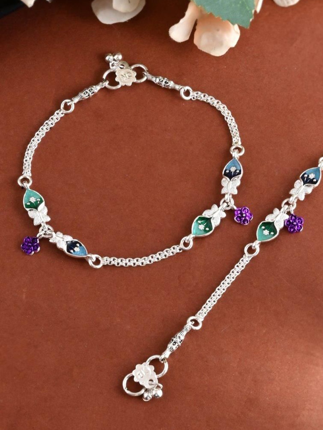 

VOJ Pack Of 2 Silver-Plated Artificial Beads Anklet