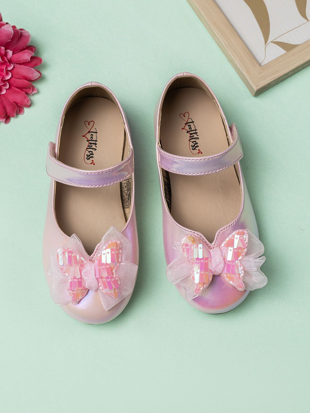 

toothless Girls Embellished Ballerinas with Bows Flats, Pink