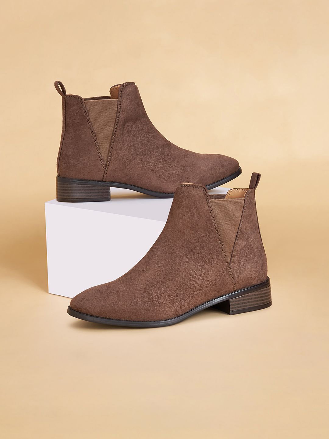 

Forever Glam by Pantaloons Women Microsuede Regular Boots, Taupe