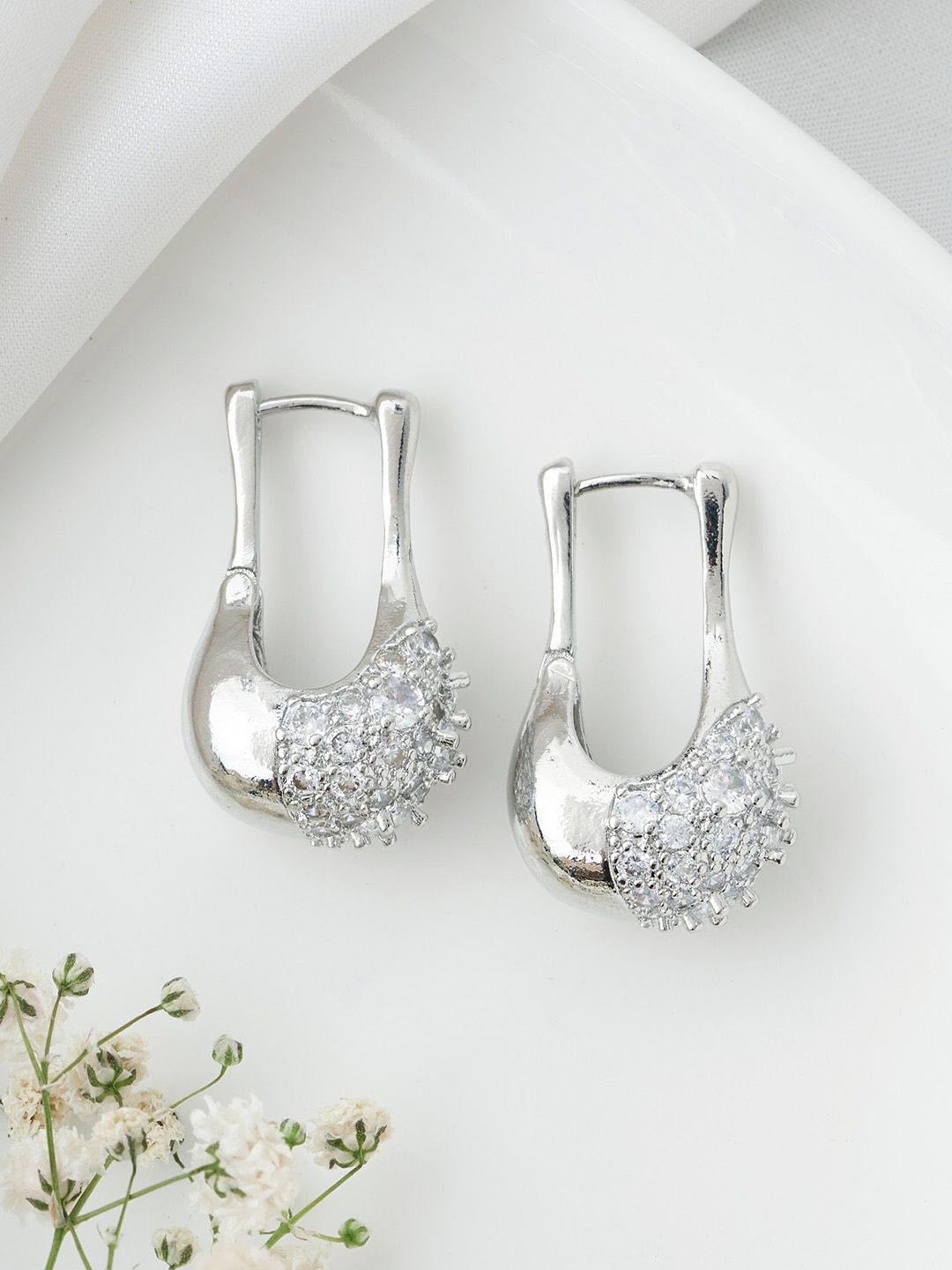

JOKER & WITCH Silver-Plated Stone Studded Classic Hoop Earrings