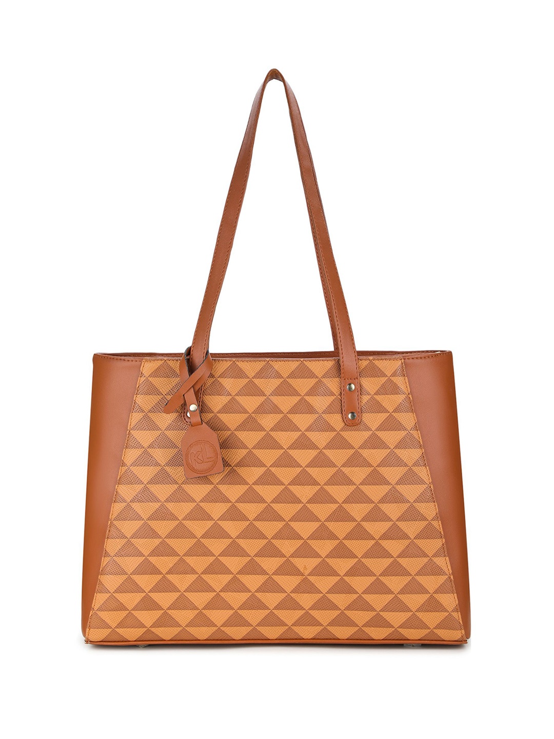 

K London Women Geometric Printed Structured Shoulder Bag, Brown