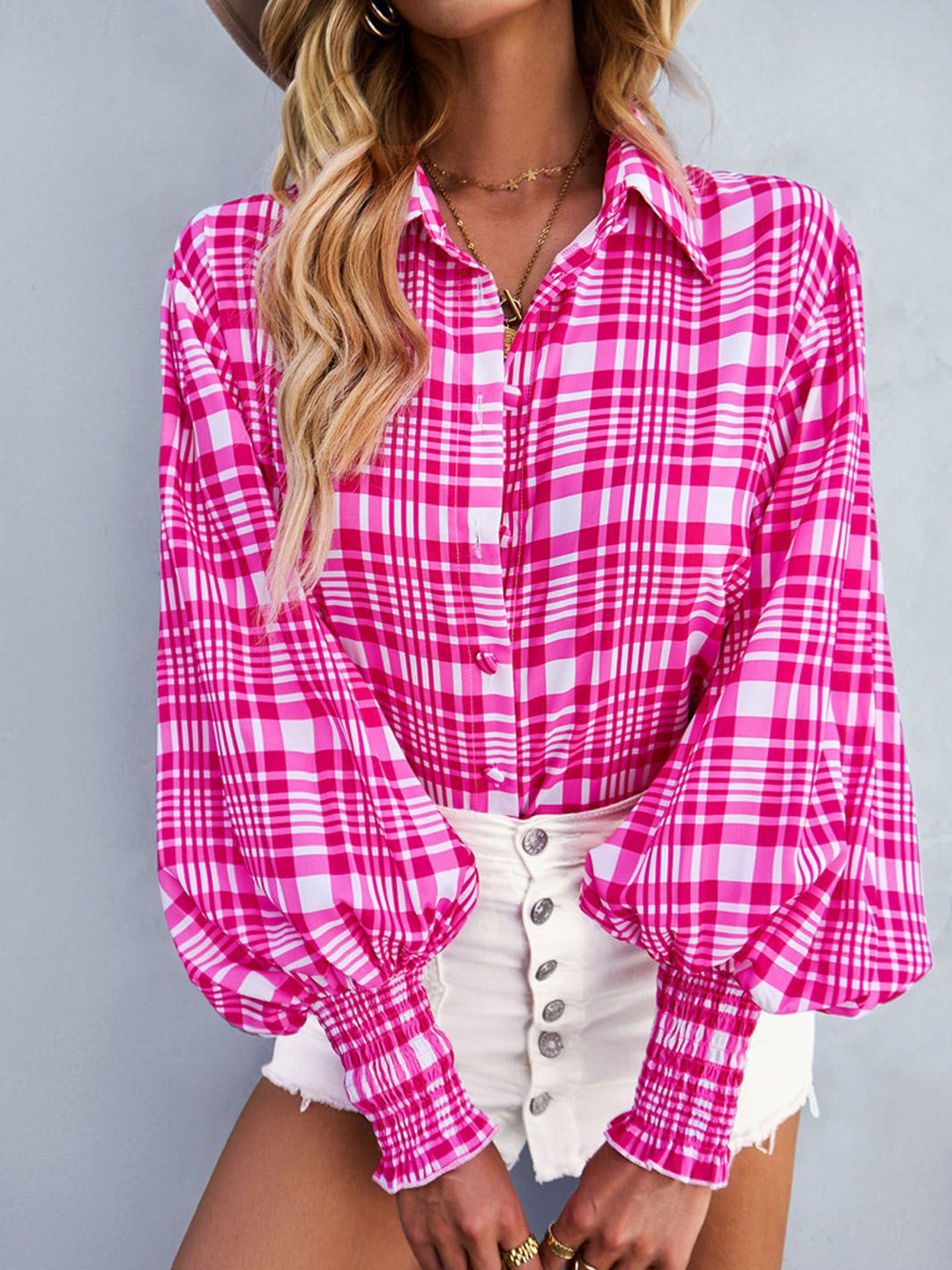 

StyleCast Women Checked Shirt Style Top, Pink
